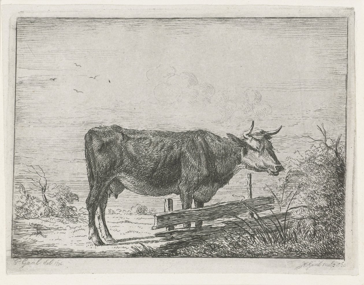 Bir çitin yanında duran inek by Jacobus Cornelis Gaal