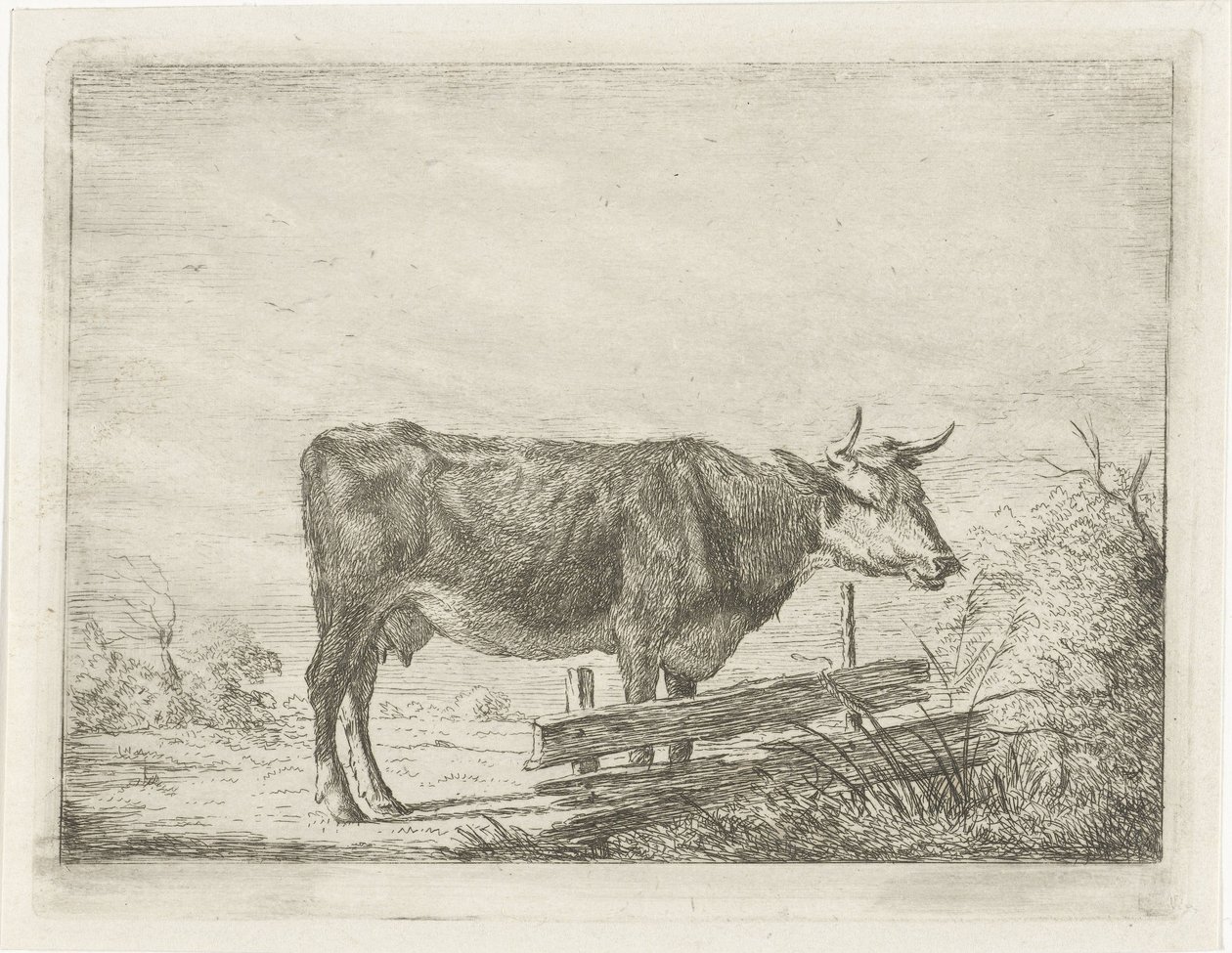 Bir çitin yanında duran inek by Jacobus Cornelis Gaal