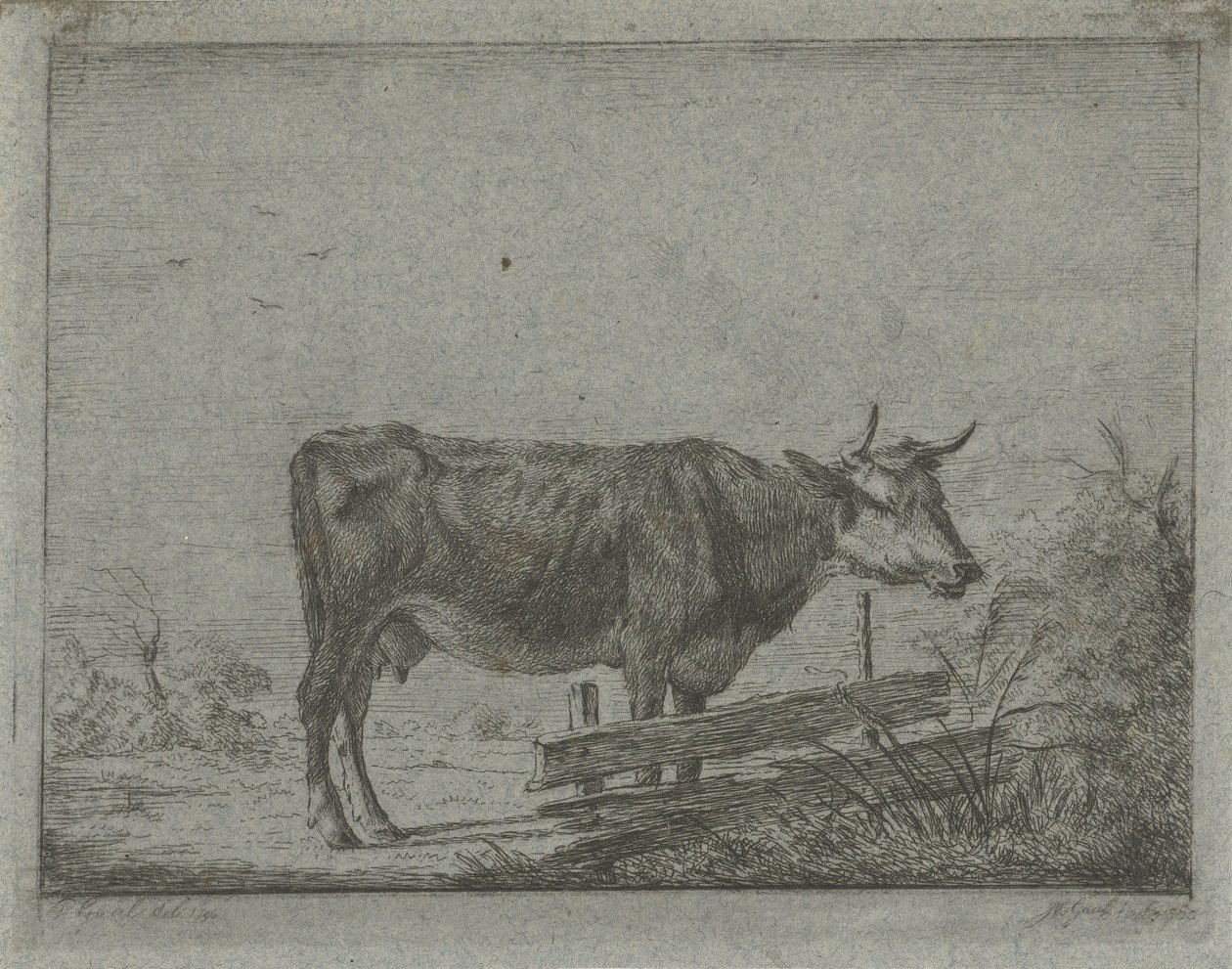 Bir çitin yanında duran inek by Jacobus Cornelis Gaal