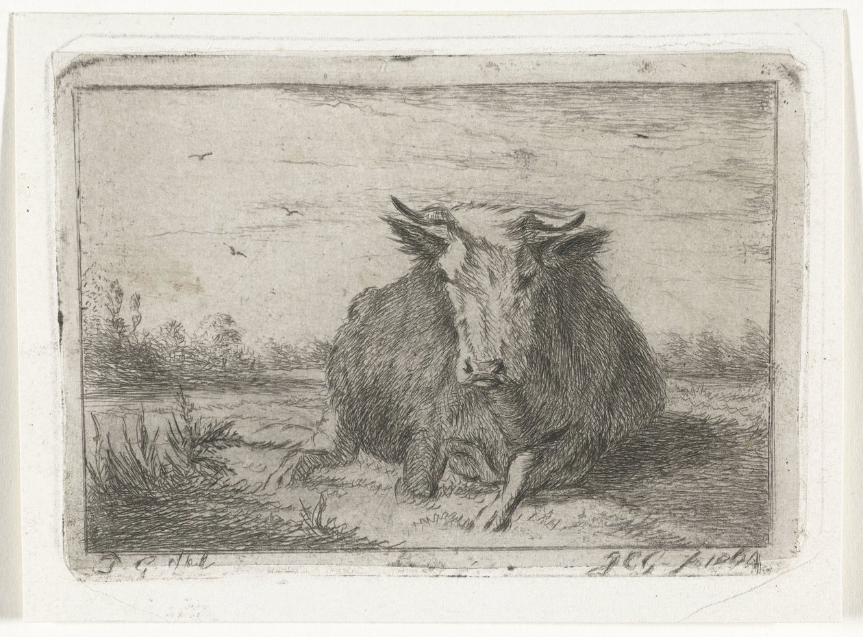 Önden görülen uzanmış inek by Jacobus Cornelis Gaal