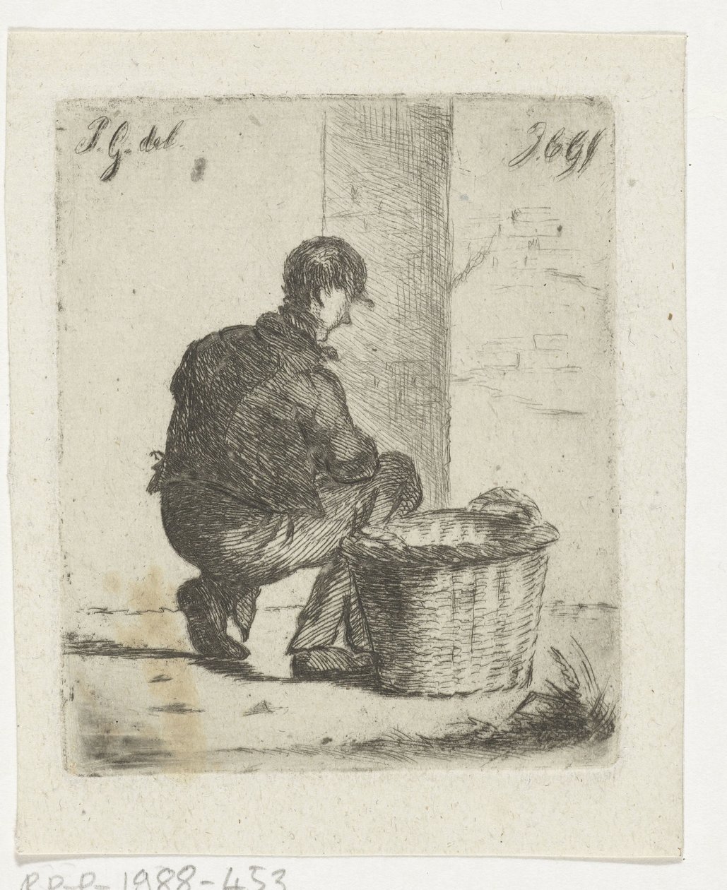 Hasır sepetli kararlı çocuk by Jacobus Cornelis Gaal