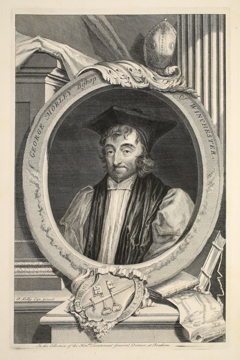 Winchester Piskoposu George Morley'in portresi, 'Büyük Britanya'nın Şanlı Kişilerinin Başkanları'ndan bir çizim, pub. Knapton, Londra 1742 tarafından by Jacobus Houbraken
