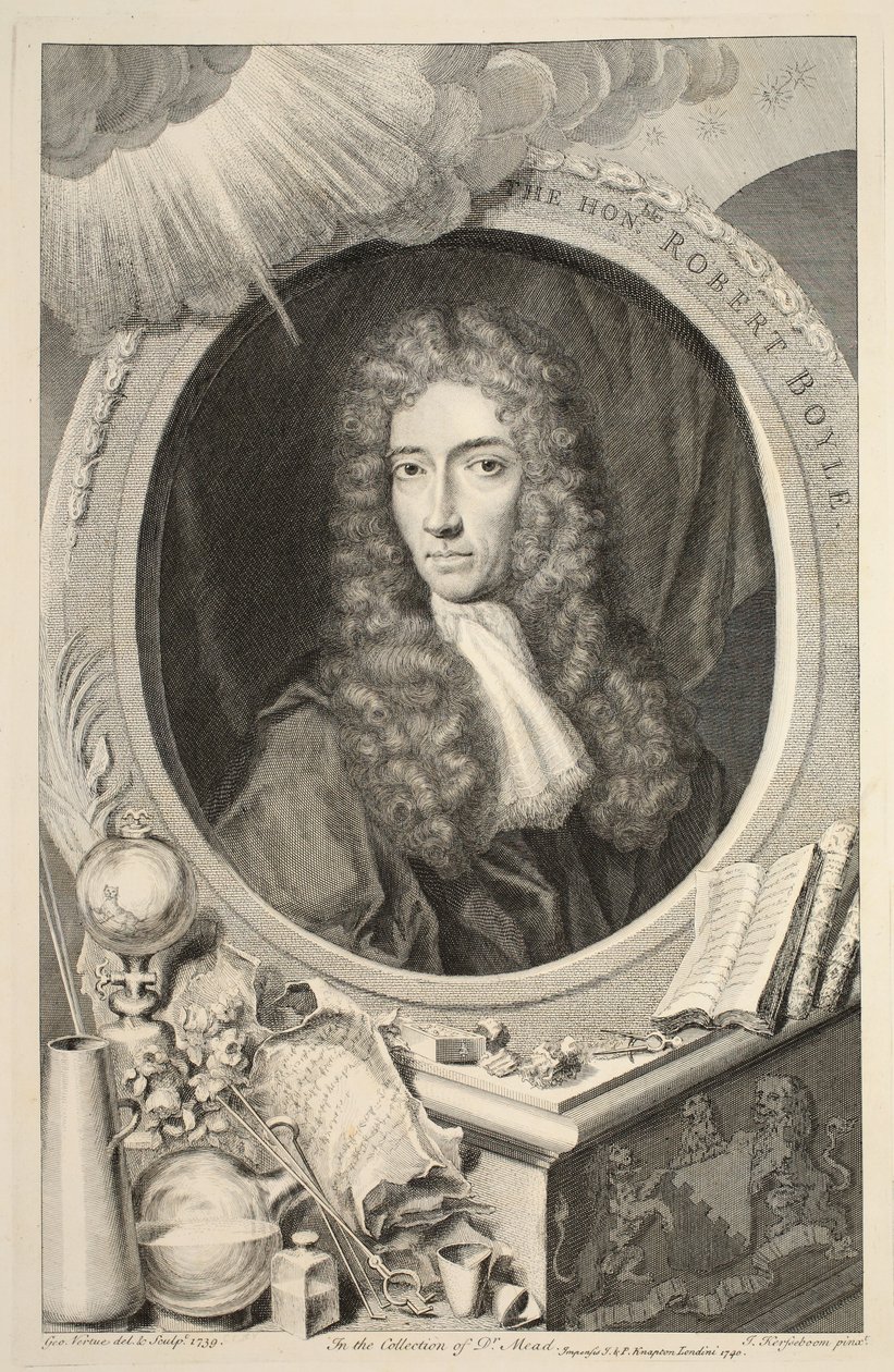 Hon portresi. Robert Boyle, 'Büyük Britanya'nın Ünlü Kişilerinin Başkanları'ndan bir çizim, pub. Knapton tarafından, Londra 1742 by Jacobus Houbraken