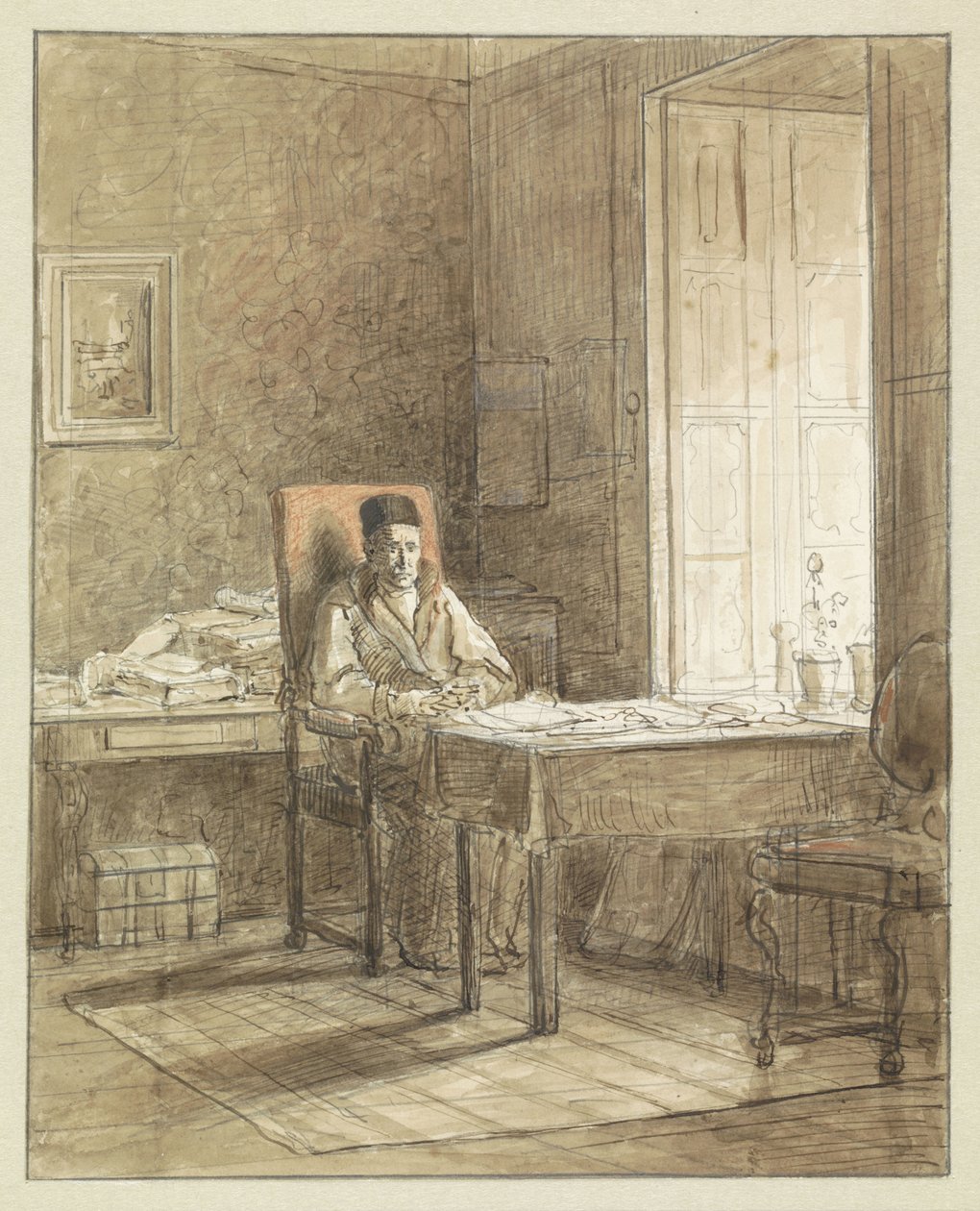 Baskı Odasında bir koltukta oturan Gerrit Lamberts'in portresi by Jacobus Ludovicus Cornet