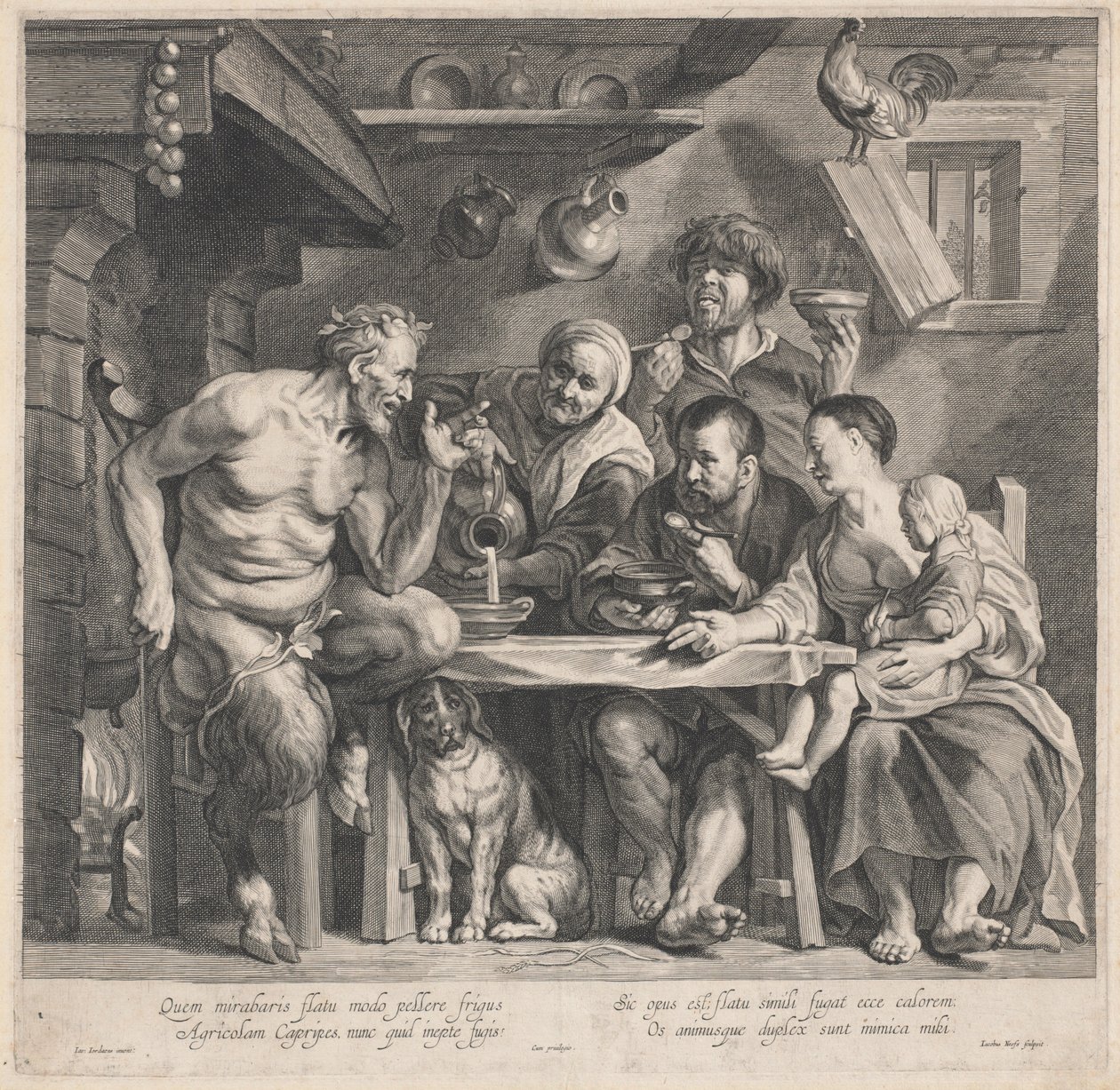 Köylü Bir Aileyi Ziyaret Eden Bir Satyr by Jacobus Neeffs, after Jacob Jordaens