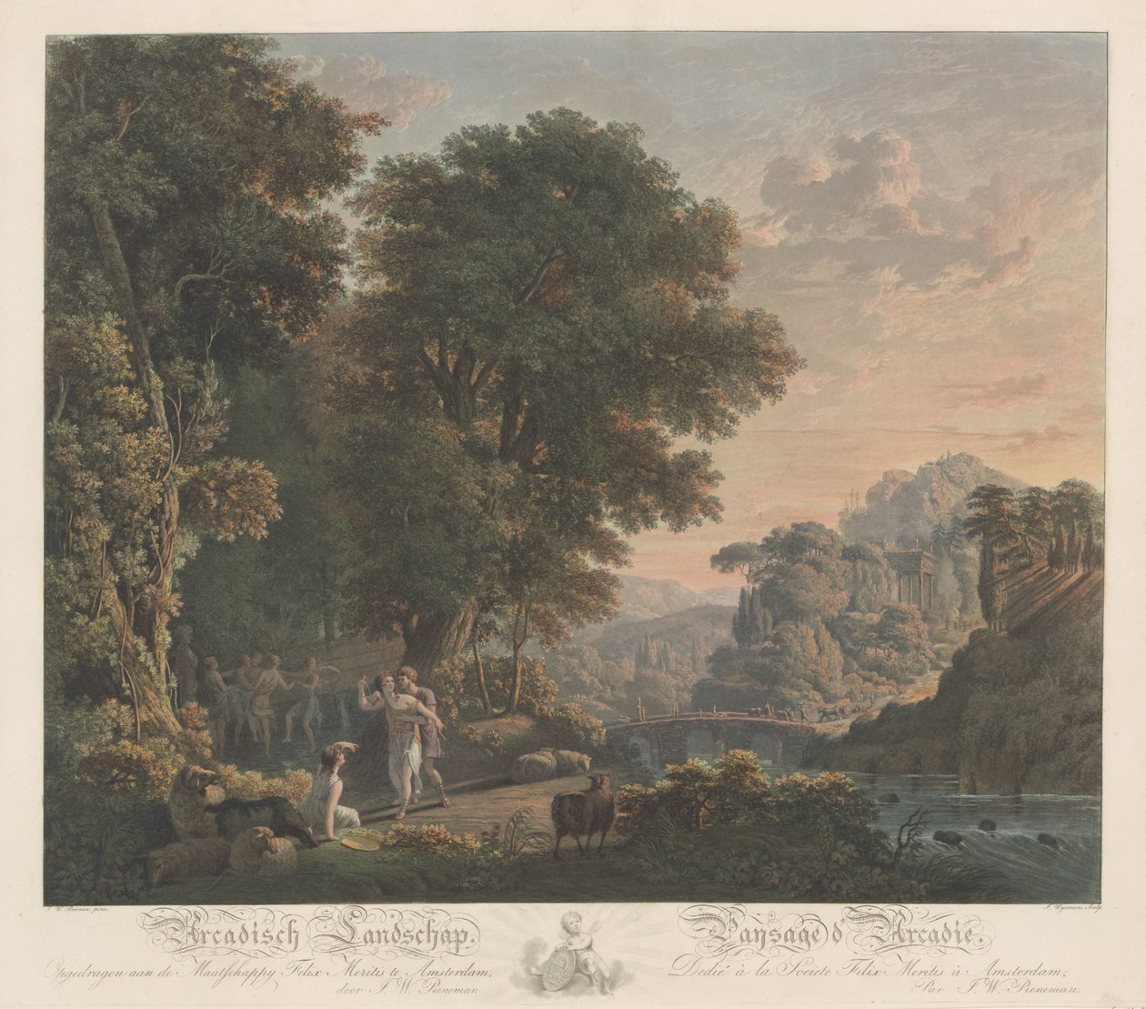 Dans figürleriyle Arcadian manzarası Arcadian manzarası / Pasage d'Arcadie (nesne üzerindeki başlık) by Jacobus Wijsman