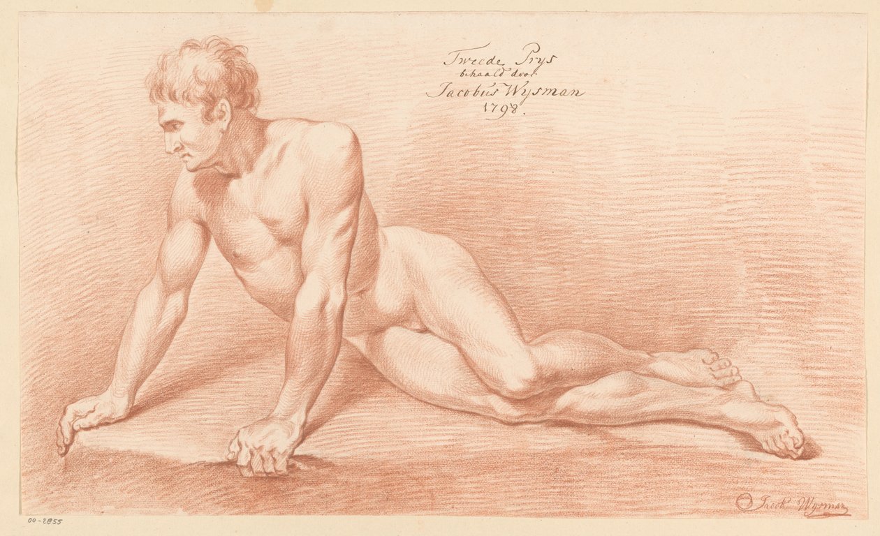 Oturan erkek çıplak, önden bakıldığında (2. ödül 1798) by Jacobus Wijsman