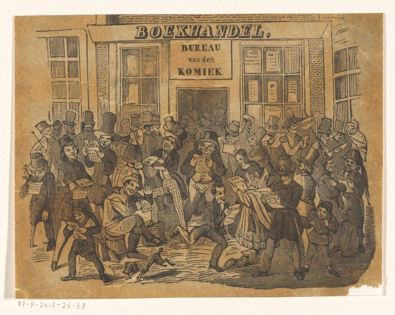 De Komiek'i almak için bir kitapçının önünde kalabalık by Jacobus Wilhelmus Adrianus Hilverdink (possibly)