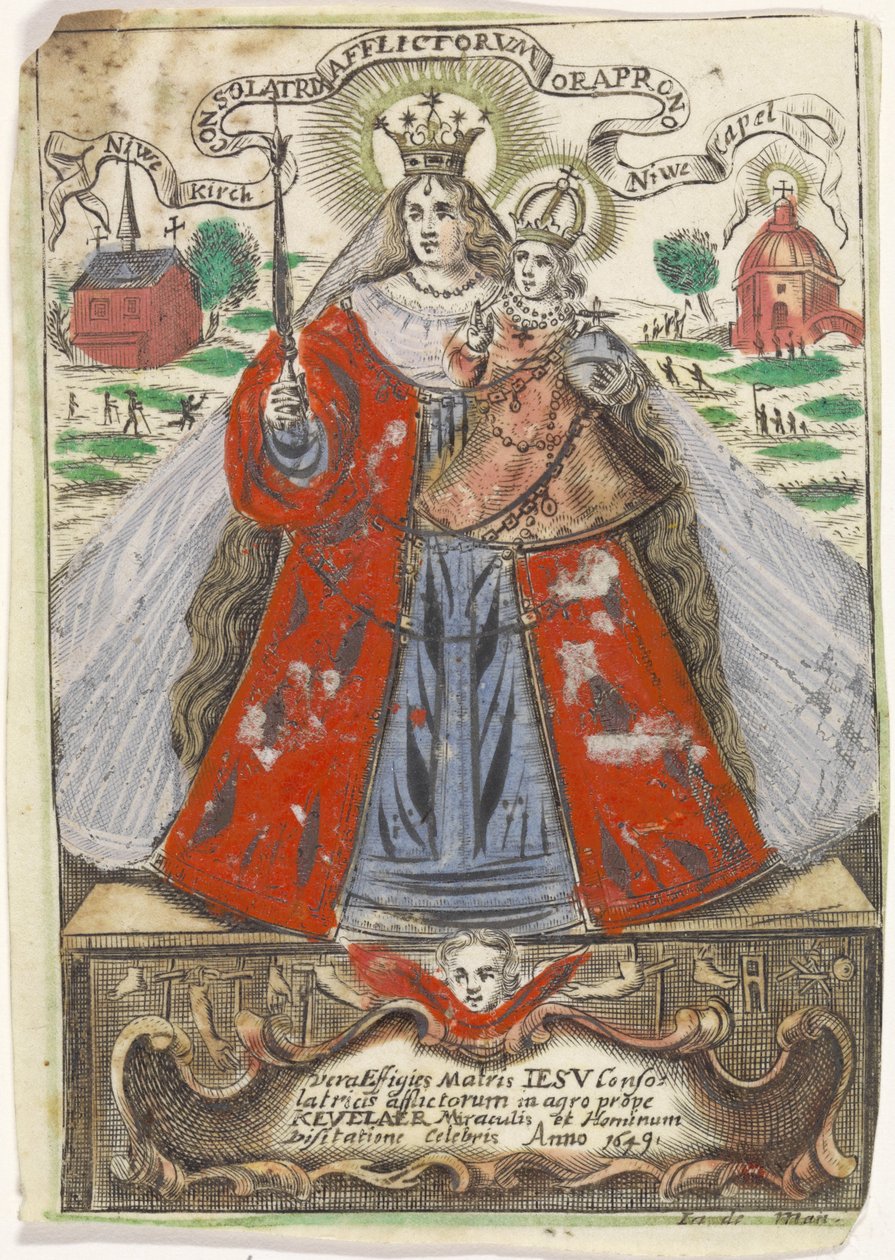 Çocuklu Meryem, arkasında iki kilise binası ile by Jacobus de Man (I)