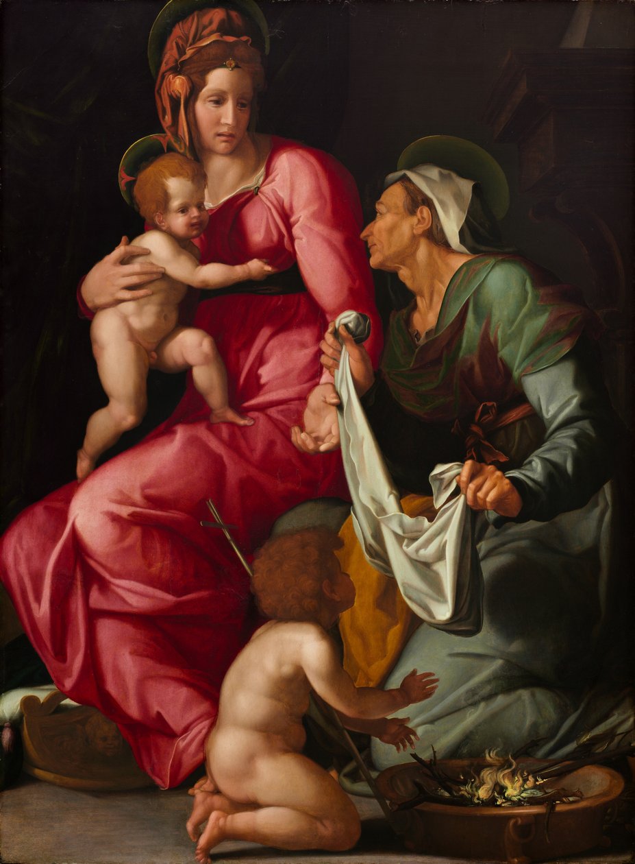 Aziz Elizabeth ve Vaftizci Yahya ile Madonna ve Çocuk, c.1535 (panelde yağlı boya) by Jacopino del Conte