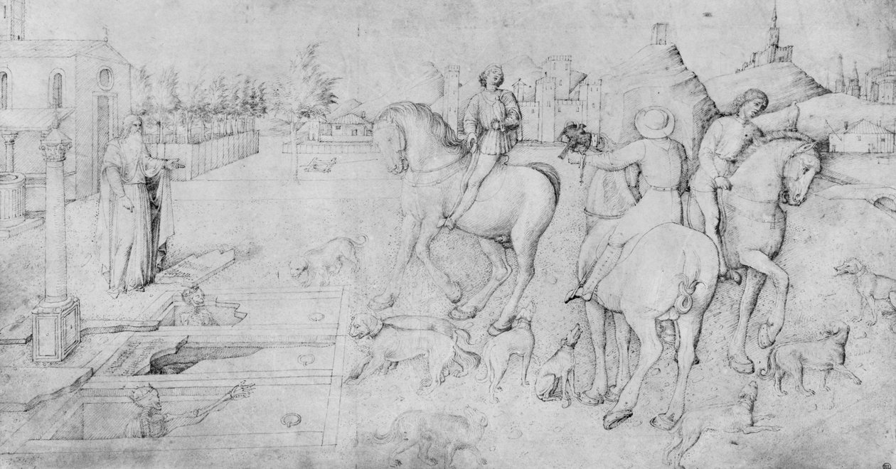 The three dead men and the three living men, from the Jacopo Bellini