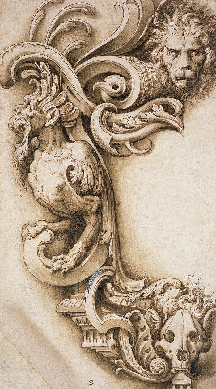 Grotesk Parşömen (kağıt üzerine kalem ve kahverengi mürekkep) by Jacopo Ligozzi