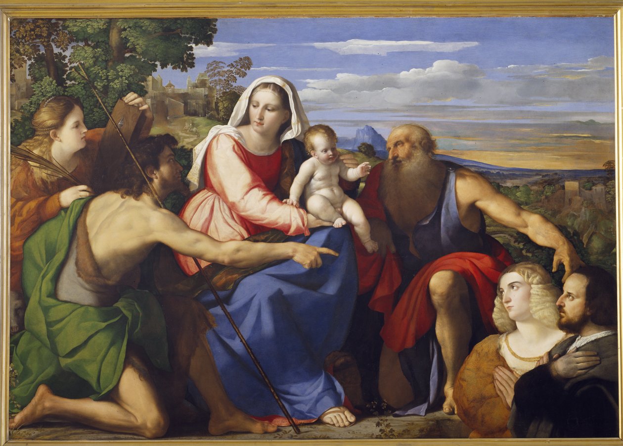 Aziz Catherine, Vaftizci Yahya ve İki Bağışçı ile Sacra Conversazione by Jacopo Palma