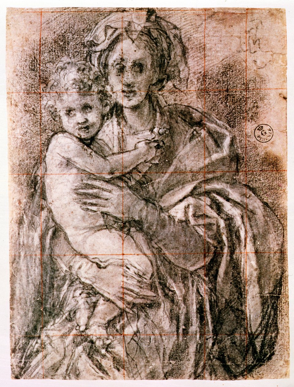 Aziz Joseph ve Vaftizci Yahya ile Bakire ve Çocuk için Çalışma, 1521-27 (kağıt üzerinde siyah tebeşir) (ayrıca bkz. 226976) by Jacopo Pontormo