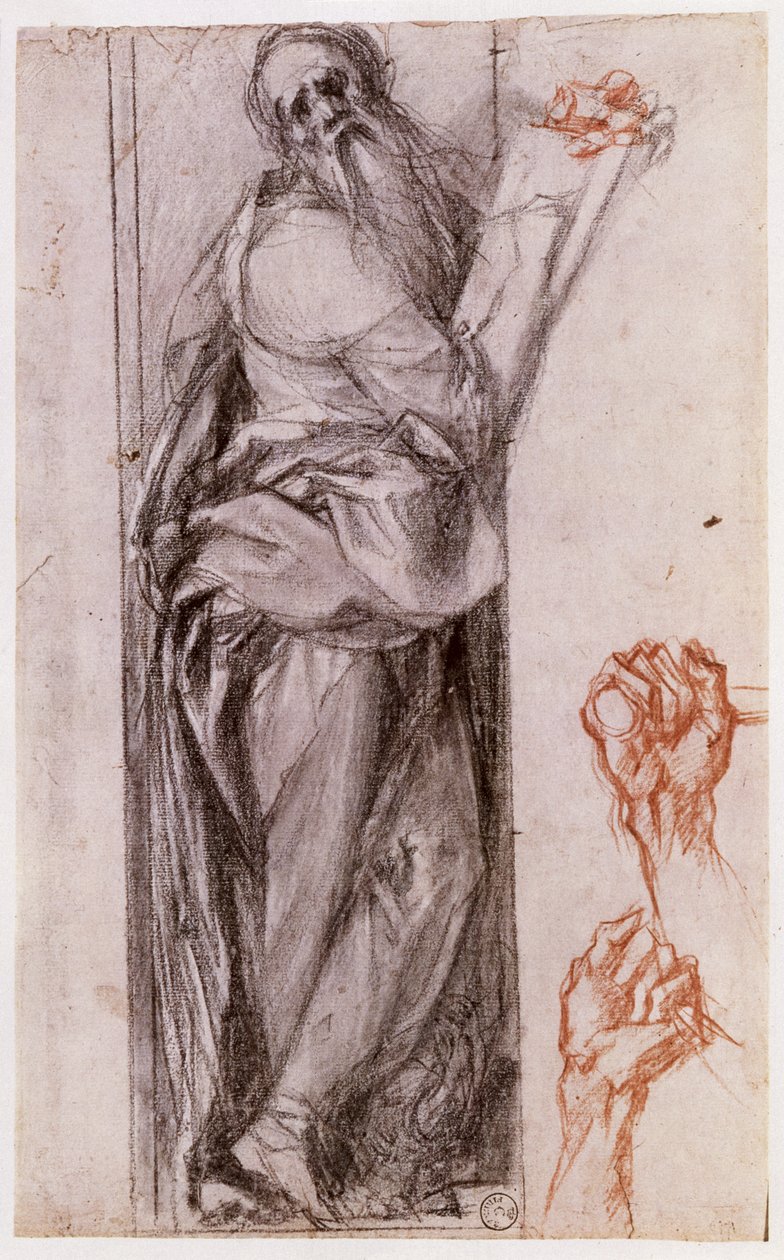 Study of St. John the Evangelist and two studies of fists (black and red chalk) by Jacopo Pontormo
