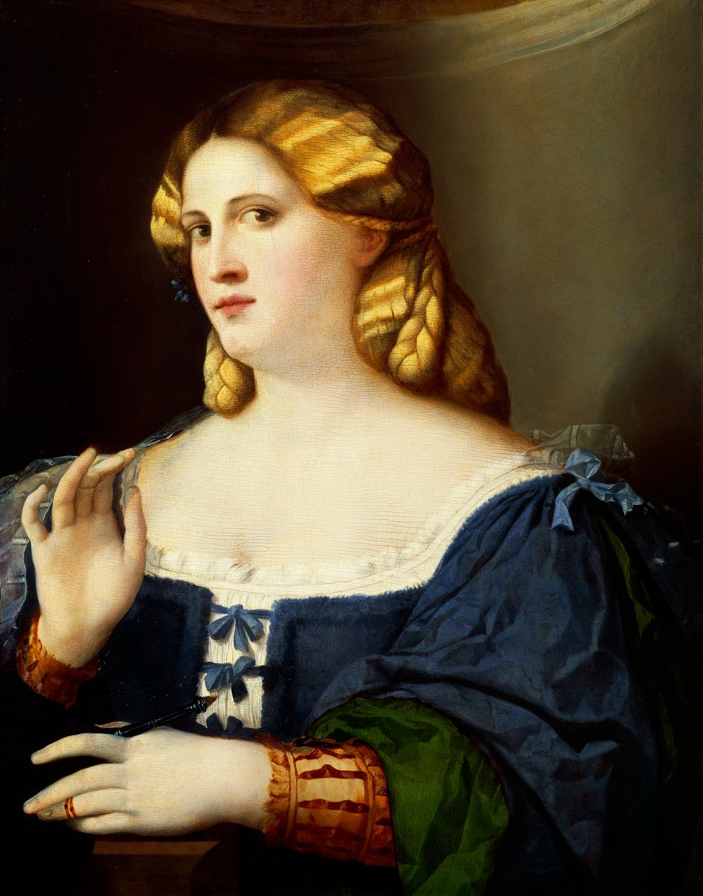 Yelpazeli Kadın, Jacopo Nigretti tarafından Yaşlı Palma olarak bilinen (1480-1528) by Jacopo (c.1480 1528) Palma