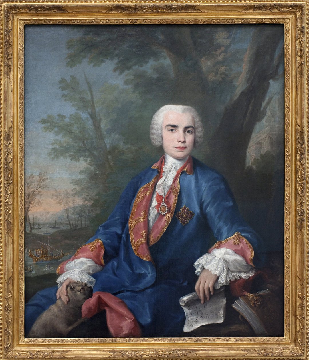 Farinelli (1705-1782) adlı soprano hadım Carlo Broschi. Şarkıcı, elinde tuttuğu puanda, Gaetano Latilia