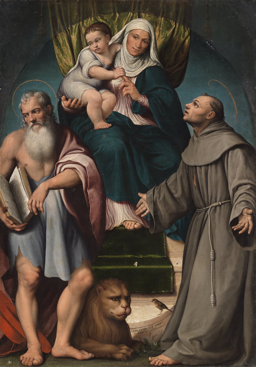 Aziz Anna ve bebek İsa, Aziz Jerome ve Francis arasında tahta çıktı, 1541. by Jacopo Bassano il vecchio
