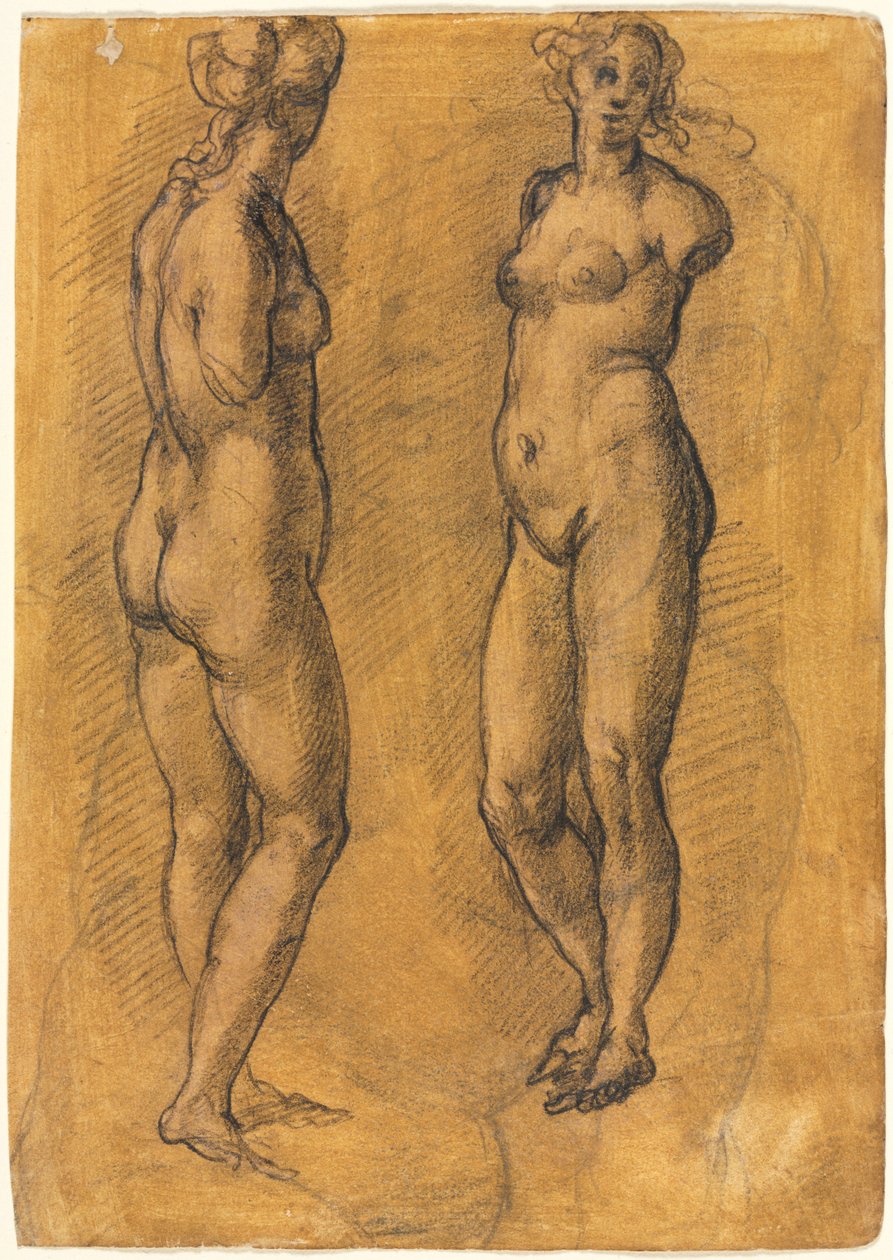 Ayakta Duran Kadın Antik Heykeli Kopyası (iki görünüm), Putto Kroki üzerine by Jacopo Chimenti