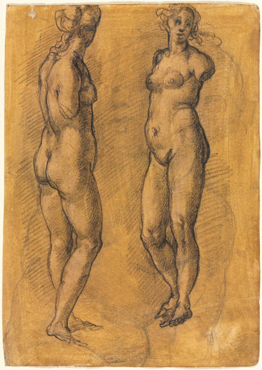 Ayakta Duran Bir Kadının Antik Heykelinin Kopyası, Bir Putto Taslağı üzerinden iki görünüm, 1570