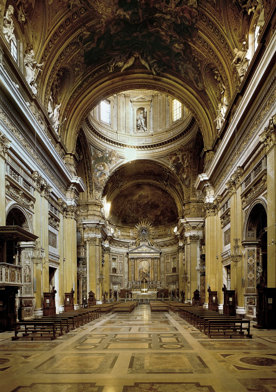 1568-75 yılları arasında inşa edilen Chiesa del Gesu'nun iç görünümü by Jacopo Vignola