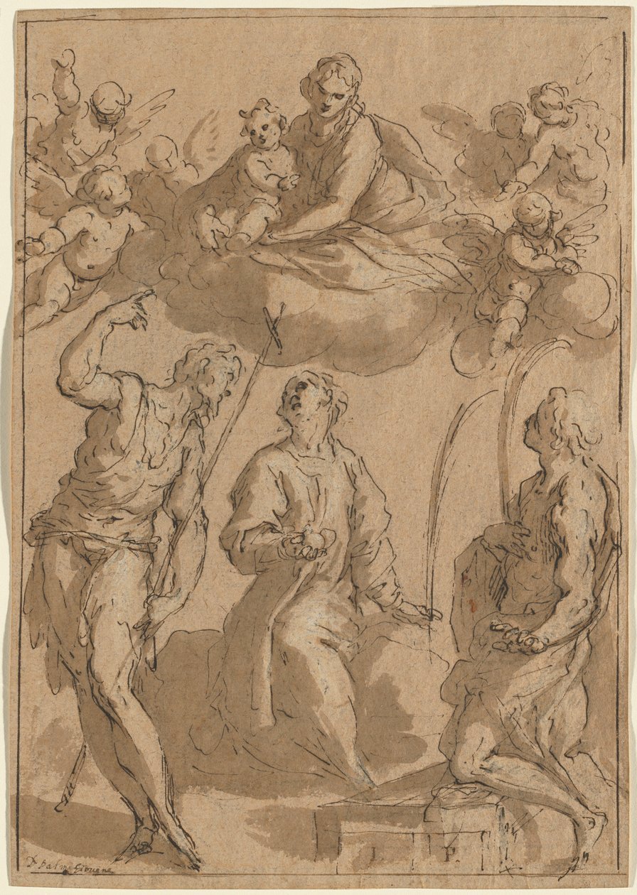Madonna ve Çocuk, Aziz Vaftizci Yahya, Stephen ve Lawrence ile by Jacopo Palma il Giovane