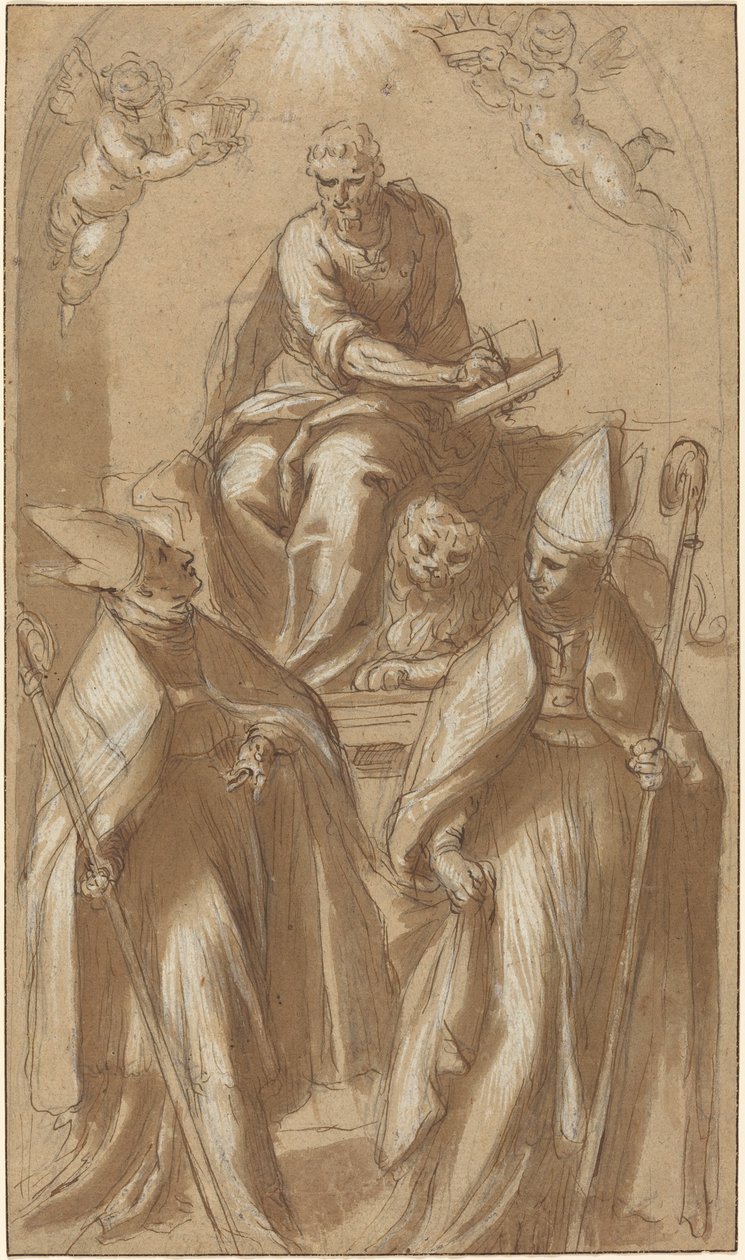 İki Piskopos ve Putti ile Saint Mark by Jacopo Palma il Giovane
