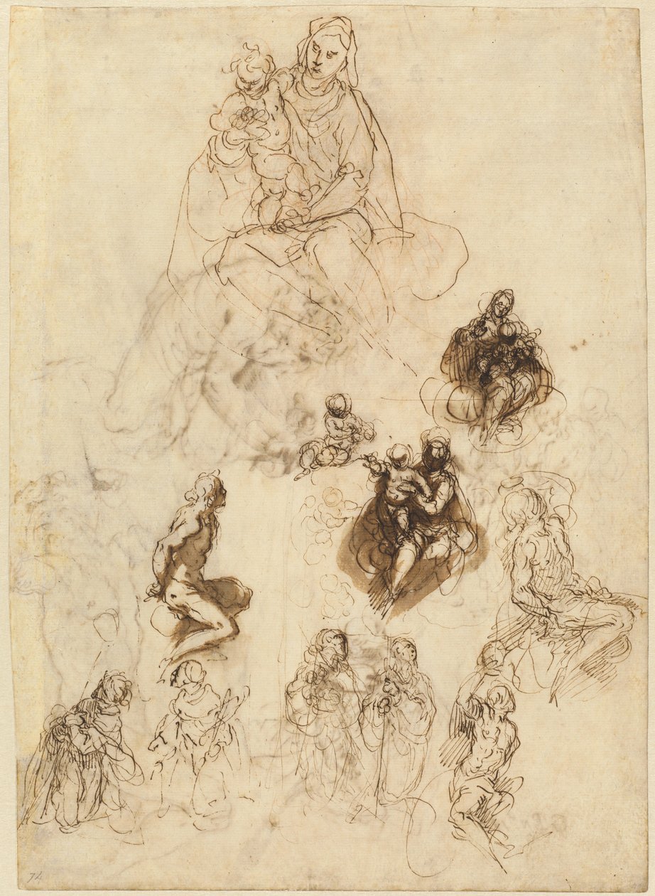 Bakire ve Çocuğun Azizlerle Çalışmaları by Jacopo Palma il Giovane
