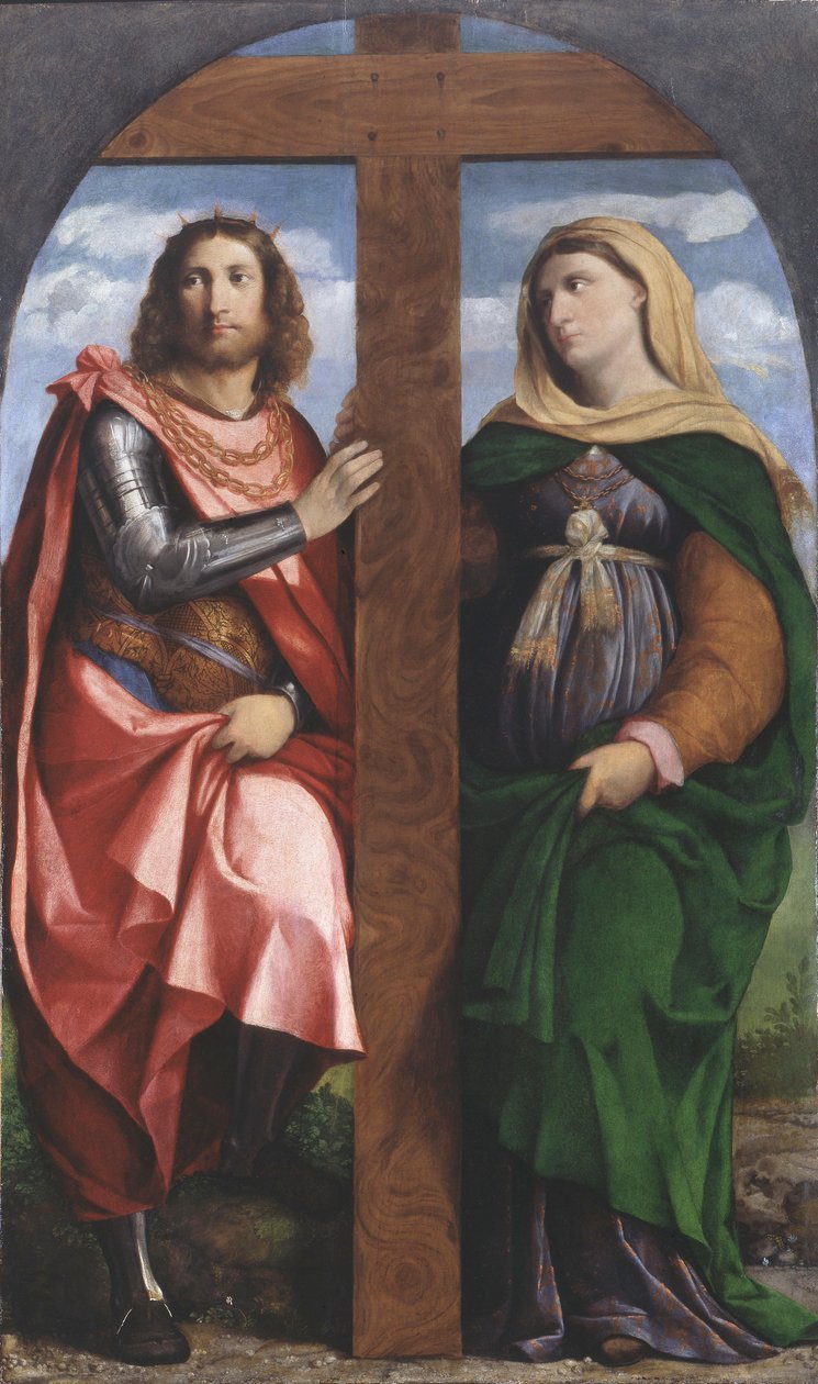 Haçın Yüceltilmesi. Azizler Büyük Konstantin ve Helena, 1520-1522. by Jacopo Palma il Vecchio the Elder