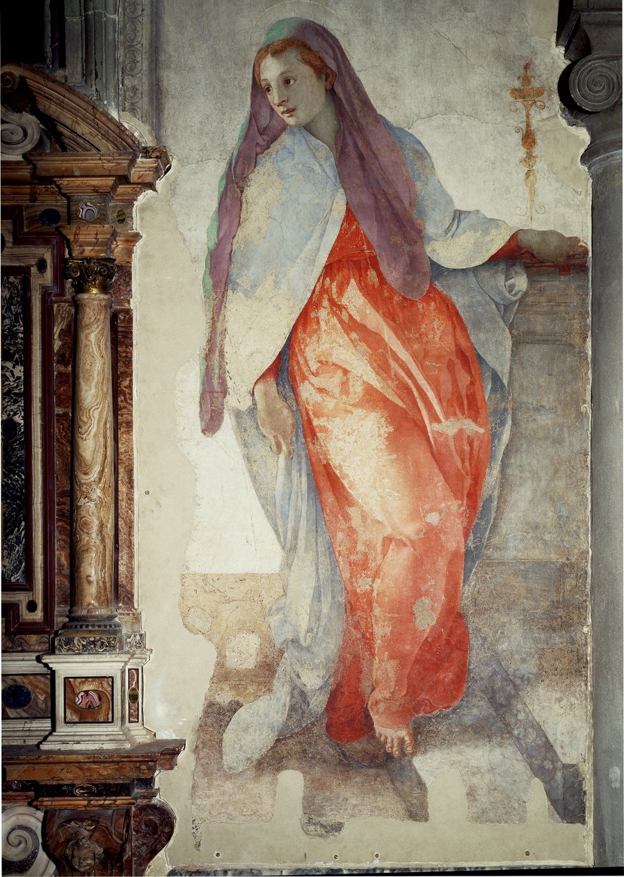 Duyuru. Bakire Detayı - Fresk by Jacopo Pontormo