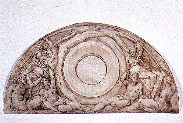 Lunette için çalışma (gemide kalem ve mürekkep) by Jacopo Pontormo