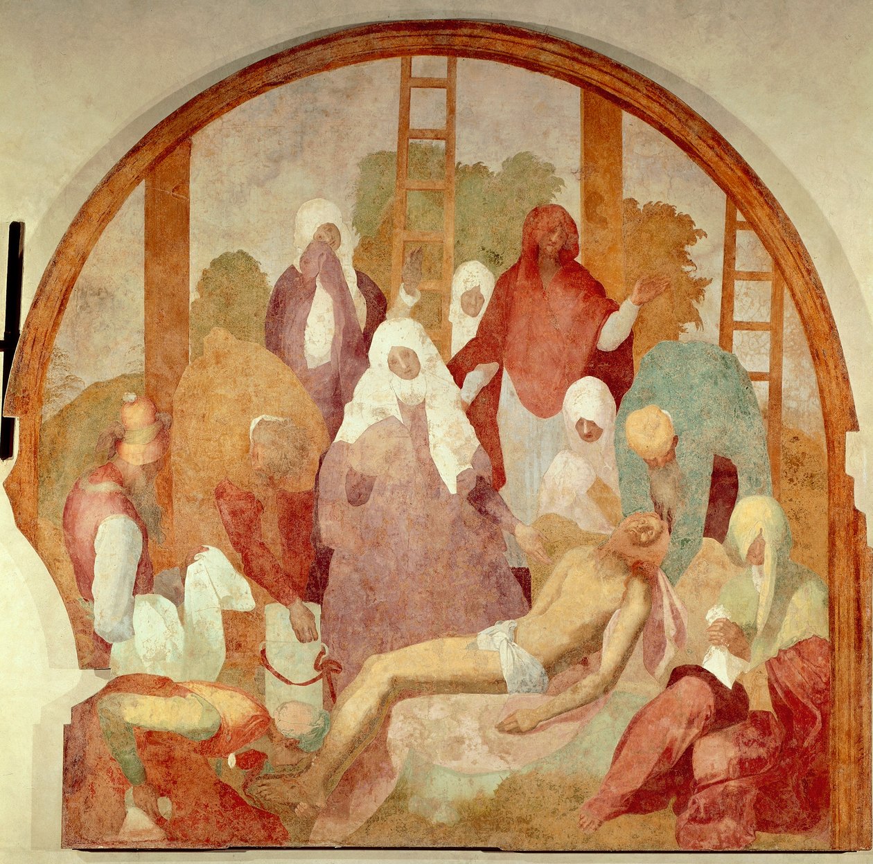 Kaplama, Giacomo Carucci'nin Pontormo (1494-1556) olarak bilinen Fresco Cycle of Passion'dan detayı, fresk, 300x290 cm Certosa di Galluzzo, Floransa by Jacopo Pontormo
