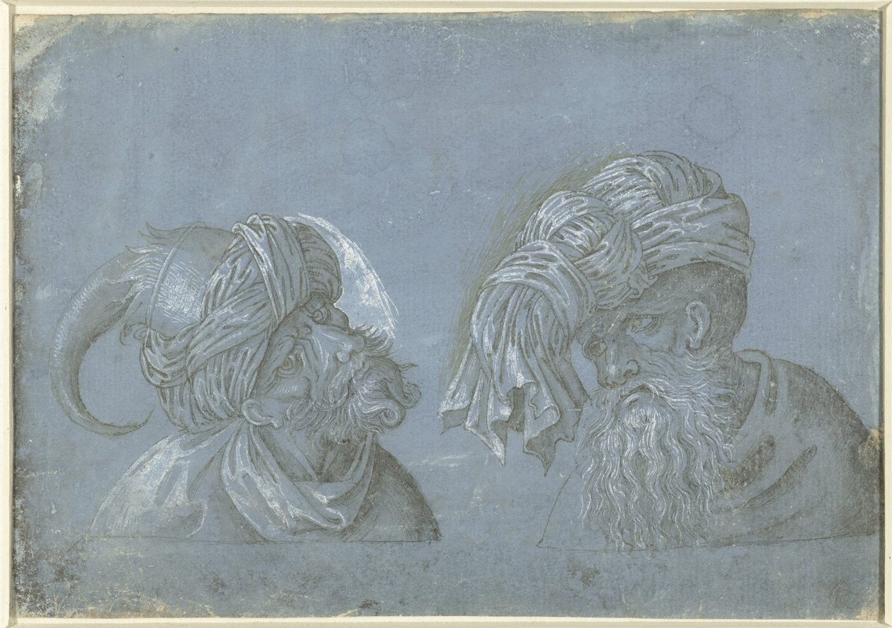 Başlıklı iki erkek kafaları Yabancı başlıklı erkeklerin kafaları (seri başlığı) by Jacopo Ripanda (attributed to)