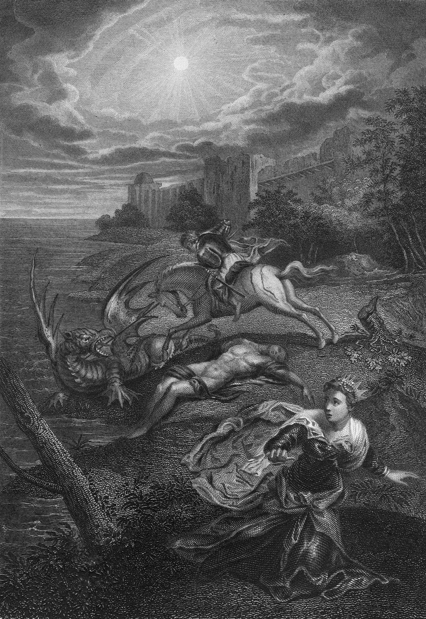 Aziz George ve ejderha (gravür) by Jacopo Robusti (after) Tintoretto