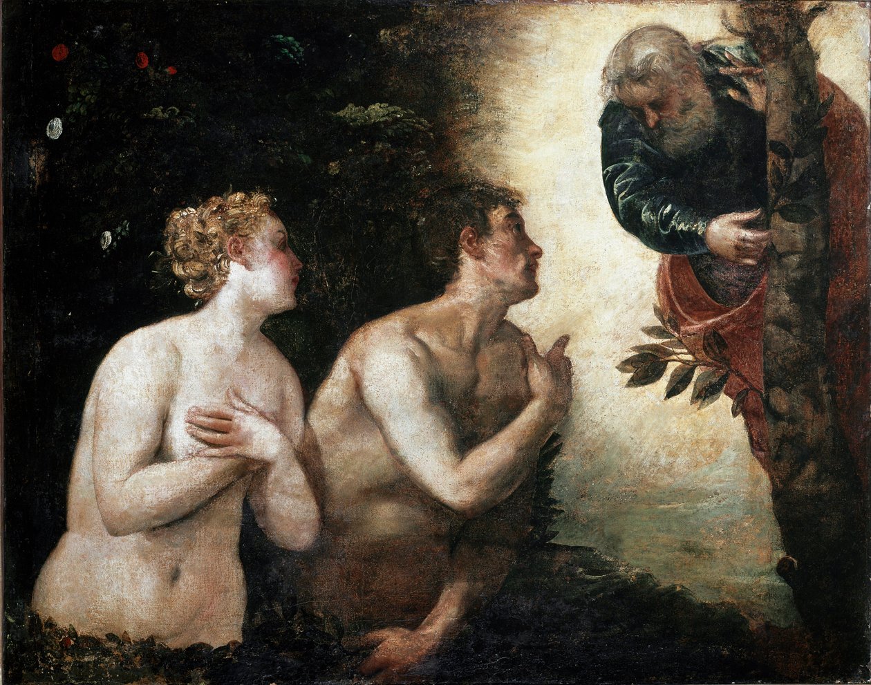 Adem ve Havva Ebedi Baba ile Yüzleşir Jacopo Robusti tarafından Tablo Tintoret (Tintoretto) (1518-1594) 1550-1553 Güneş dedi. 90x110 cm Floransa, Palazzo Pitti, Galleria Palatina by Jacopo Robusti Tintoretto
