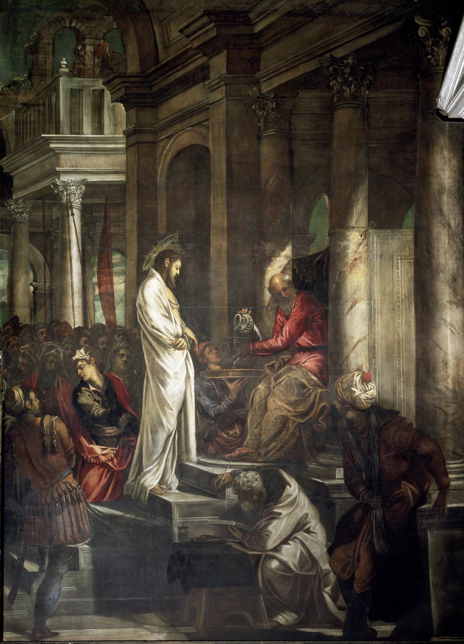 Tintoretto (Jacopo Robusti) (Tintoret) (1518-1594) 1566-1567 Dim 515x390 cm Venedik Scuola di San Rocco İtalya tarafından Pontius Pilate İsa'dan önce Tablo by Jacopo Robusti Tintoretto