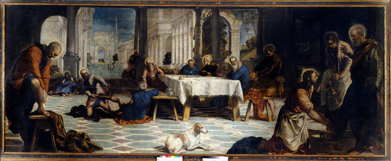 İsa Mesih öğrencilerinin ayaklarını yıkıyor. Resim Jacopo Robusti detto Il Tintoretto (Tintoret) by Jacopo Robusti Tintoretto
