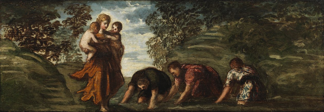 Latona, Likya Köylülerini Kurbağaya Dönüştürüyor, c.1545-48 by Jacopo Robusti Tintoretto