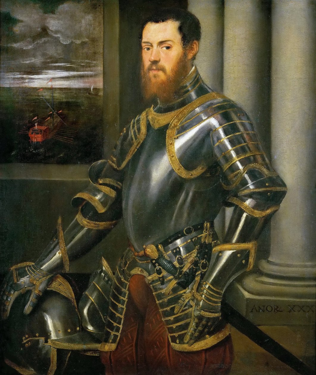 Altın süslemeli Zırh Takımlı Bir Adamın Portresi, yaklaşık 1555. by Jacopo Robusti Tintoretto