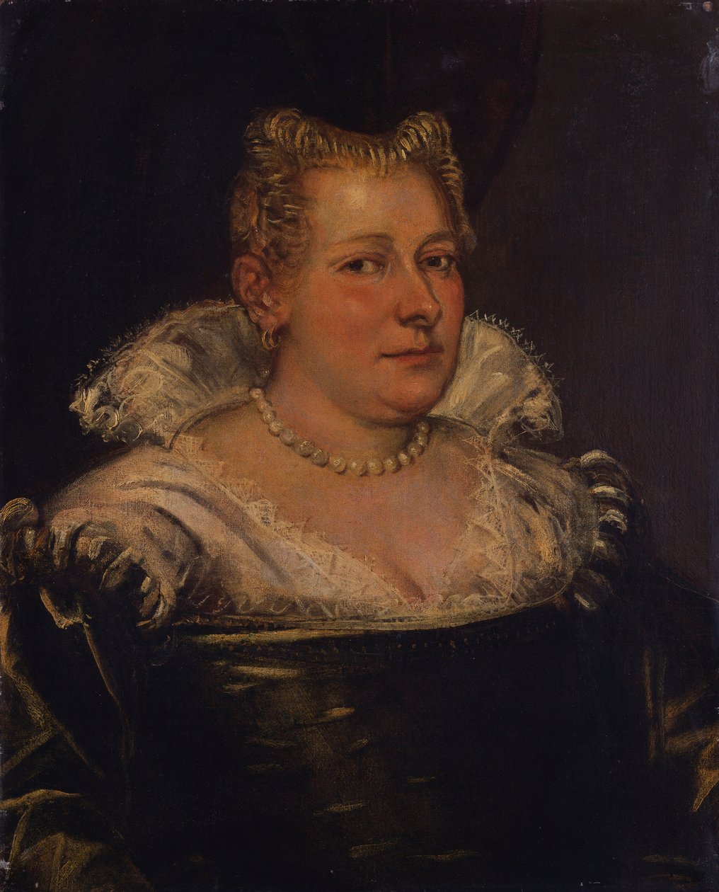 Beyaz yakalı yeşil elbiseli bir bayanın büstü uzunluğu portresi by Jacopo Robusti Tintoretto
