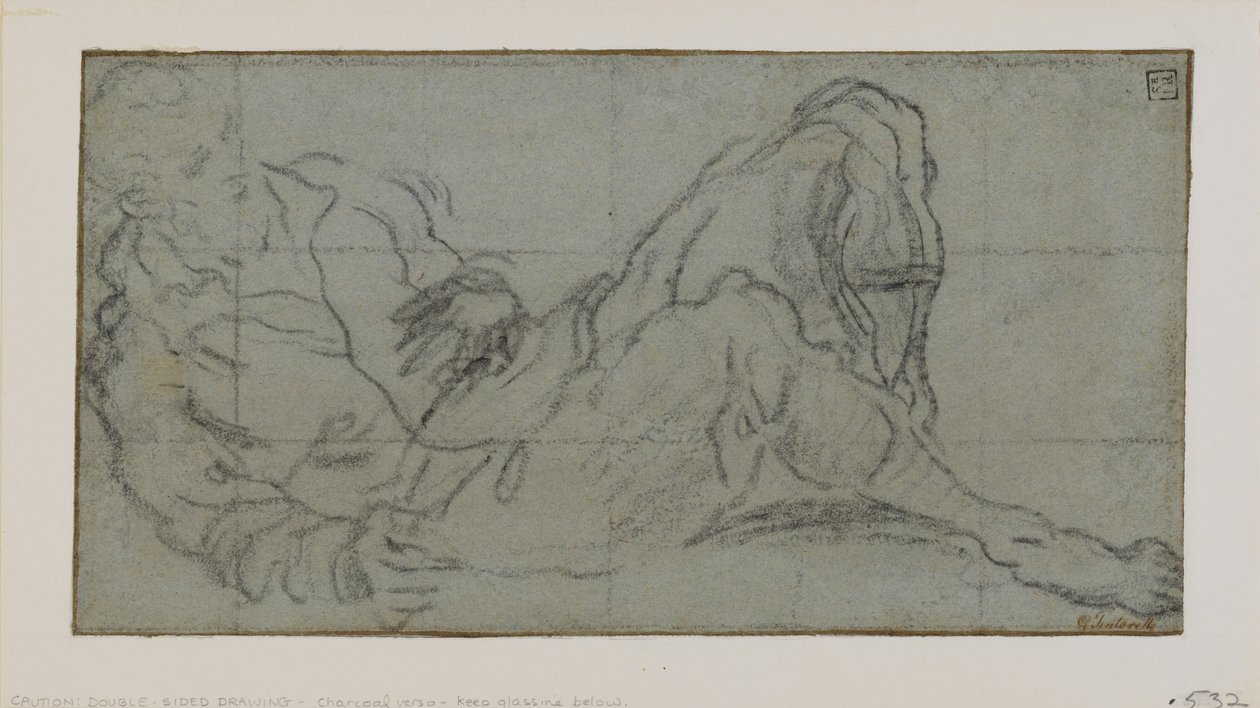 Yatan Erkek Figürü, 1560-9 (kağıt üzerine tebeşir) by Jacopo Robusti Tintoretto