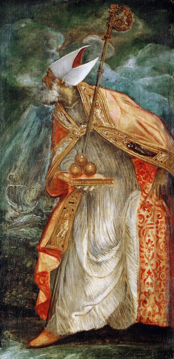Bari Aziz Nikolaos (Myre Nicholas) (270-345) - Bari Aziz Nikolaos - Jacopo Tintoretto (1518-1594). Tuval üzerine yağlı boya, yaklaşık 1555. Ebat: 114x56 cm. Sanat Tarihi Müzesi, Viyana by Jacopo Robusti Tintoretto