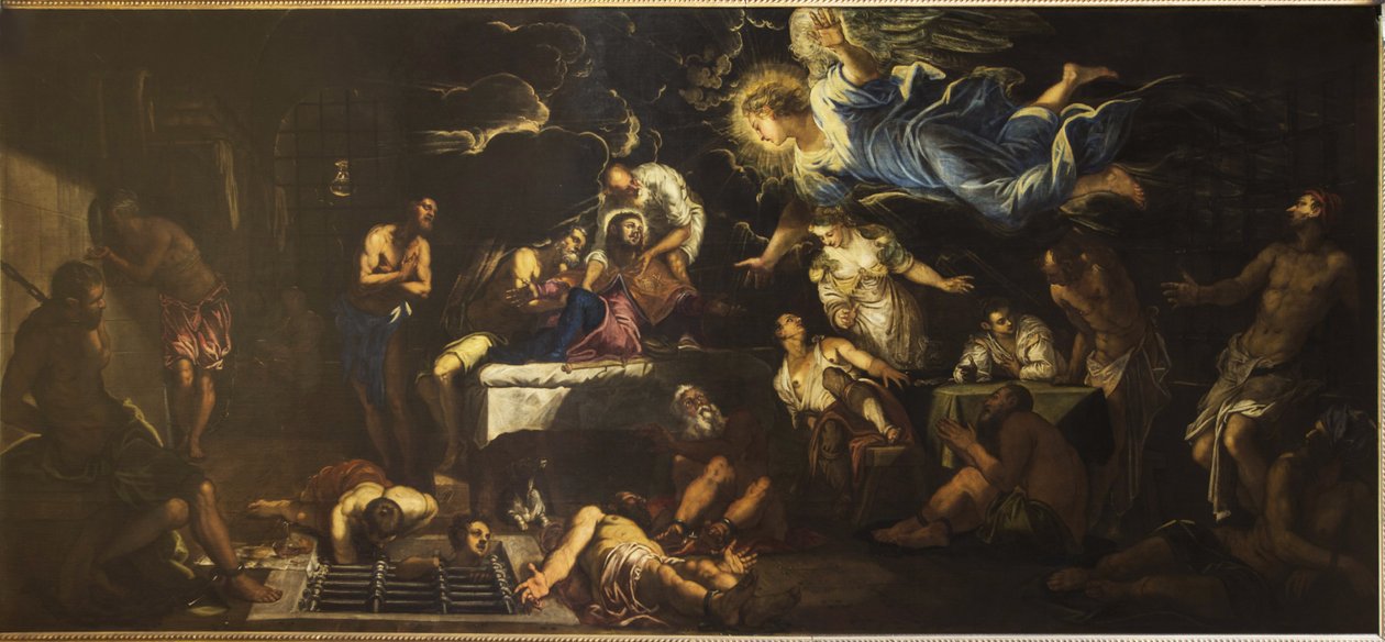Bir Melek Tarafından Ziyaret Edilen Hapishanedeki Aziz Rochh, 1567. by Jacopo Robusti Tintoretto