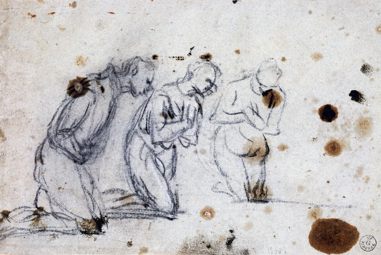 Diz çökmüş figürler için çalışma by Jacopo Robusti Tintoretto