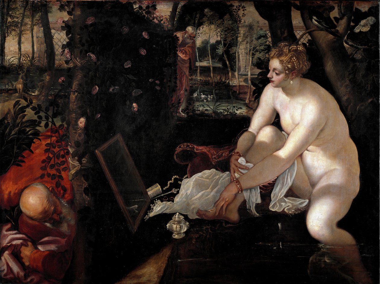 Suzanne ve Yaşlılar veya Jacopo Robusti dit il Tintoretto (Tintoret) (1518-1594) tarafından “” Suzanne Banyoda”” tablosu by Jacopo Robusti Tintoretto