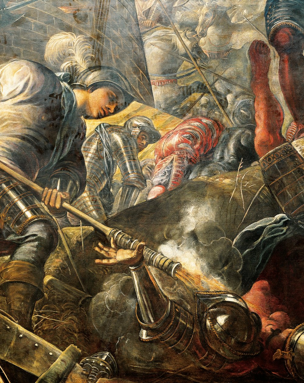 Venedikliler, Brescian'ların Filippo Maria Visconti'nin kuşatmasını kırmalarına yardım ediyor, Tintoretto (1518-1594) olarak bilinen Jacopo Robusti, Detail, Sala del Maggior Consiglio (Büyük Konsey Salonu), Palazzo Ducale, Venedik by Jacopo Robusti Tintoretto