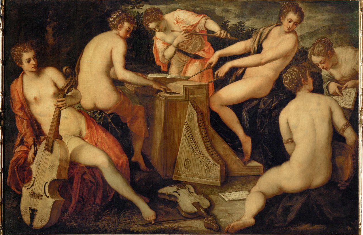 Müzik yapan kadınlar, belki de müziğin bir alegorisi by Jacopo Robusti Tintoretto