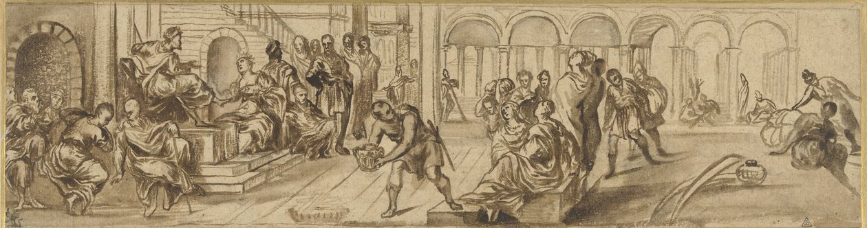 Süleyman ve Saba Kraliçesi, c.1600 (kağıt üzerine kalem) by Jacopo Robusti after Tintoretto