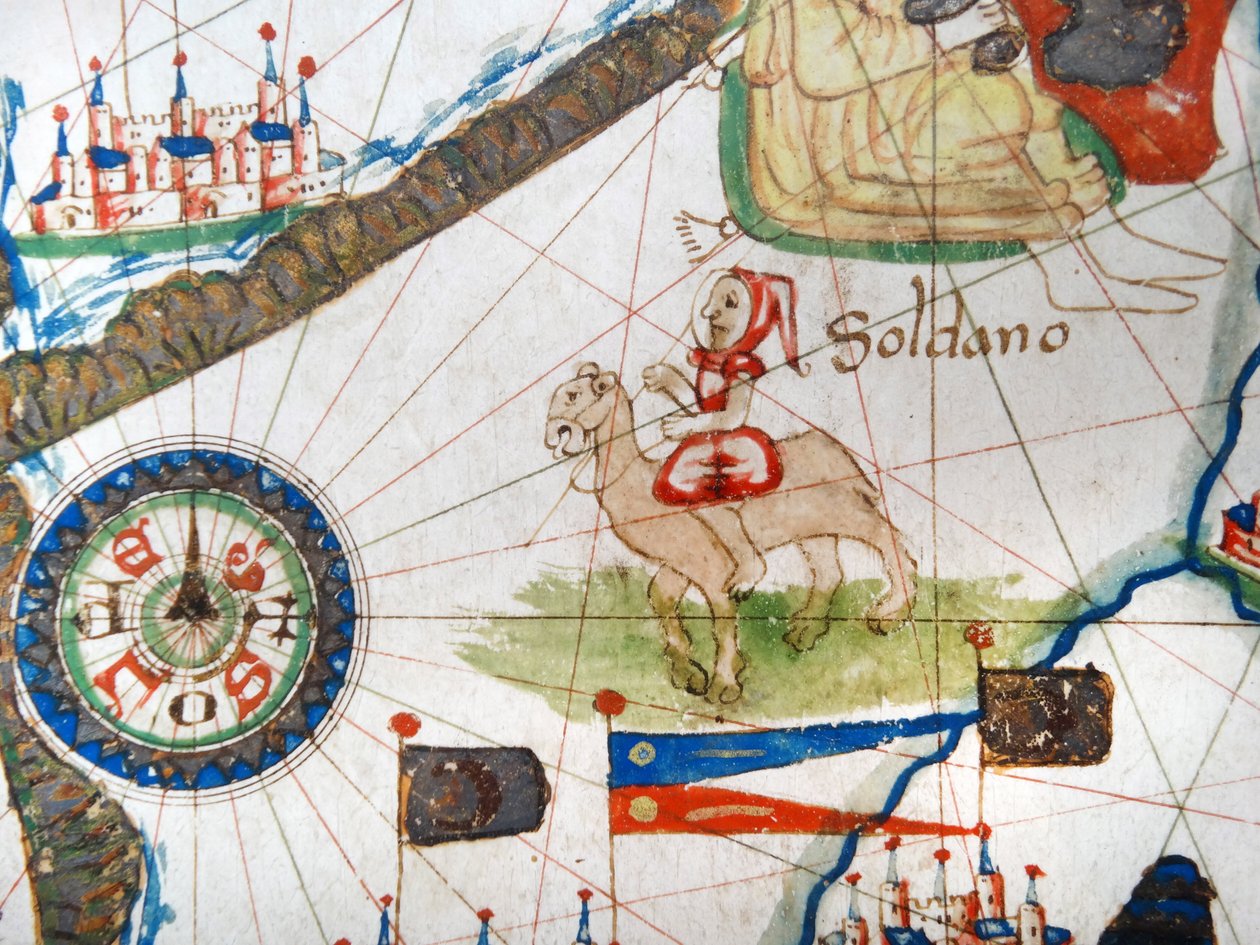 Deve Üzerinde Arap Tüccar, Rönesans Avrupa haritasından detay, Jacopo Russo (sonra) 1528 by Jacopo Russo