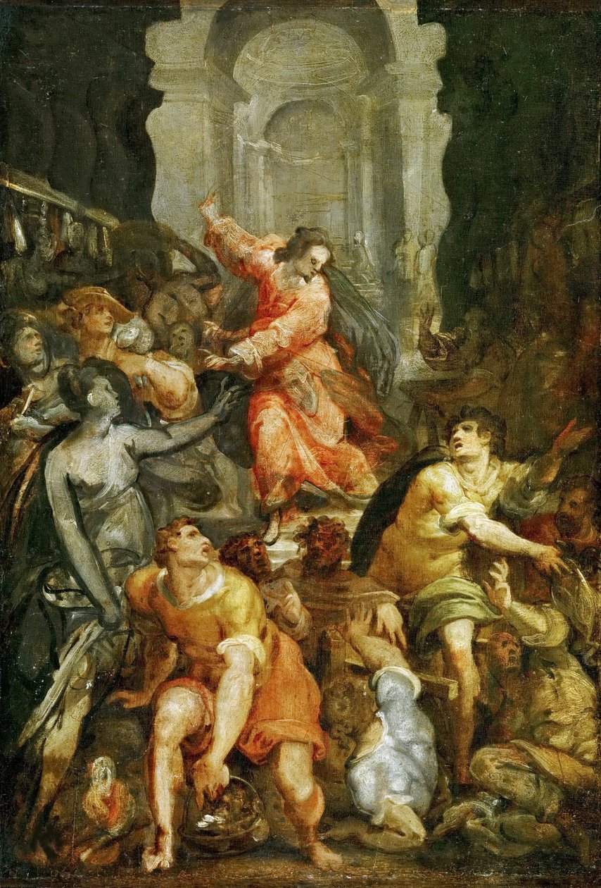Mesih, Para Değiştirenleri Tapınaktan Sürerken, 1588 civarı. by Jacopo Zucchi